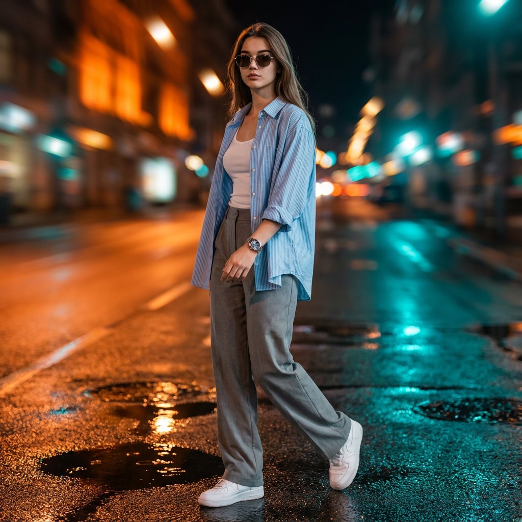 AI Prompt for Cinematic Urban Night Portraits with Neon Reflections