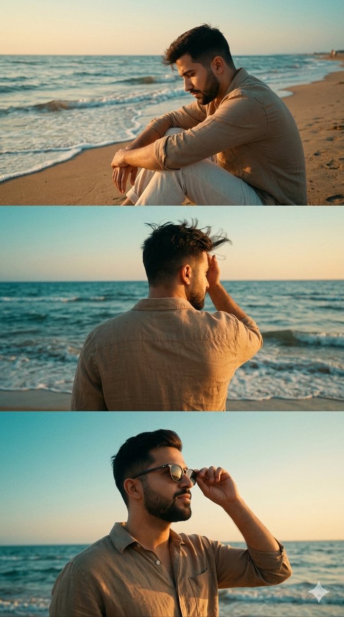 AI Prompt for Cinematic Vertical Collage of a Stylish Male at Sunset