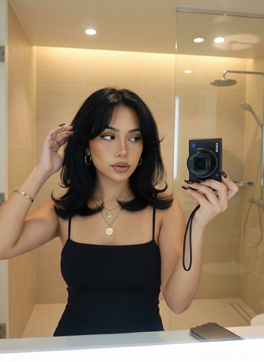 AI Prompt for Clean Girl Selfie in a Modern Bathroom Setting
