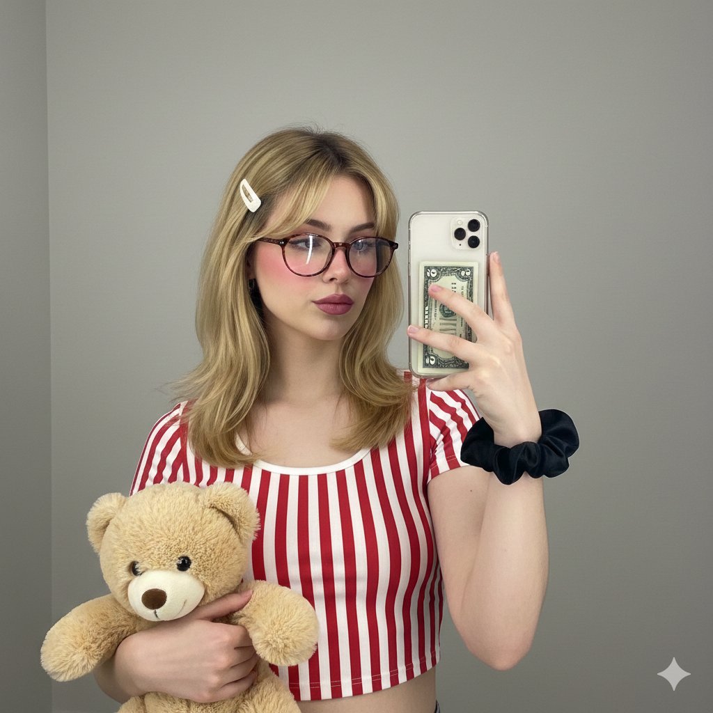AI Prompt for Coquette Aesthetic Mirror Selfie: Clean Girl Portrait with Accessories