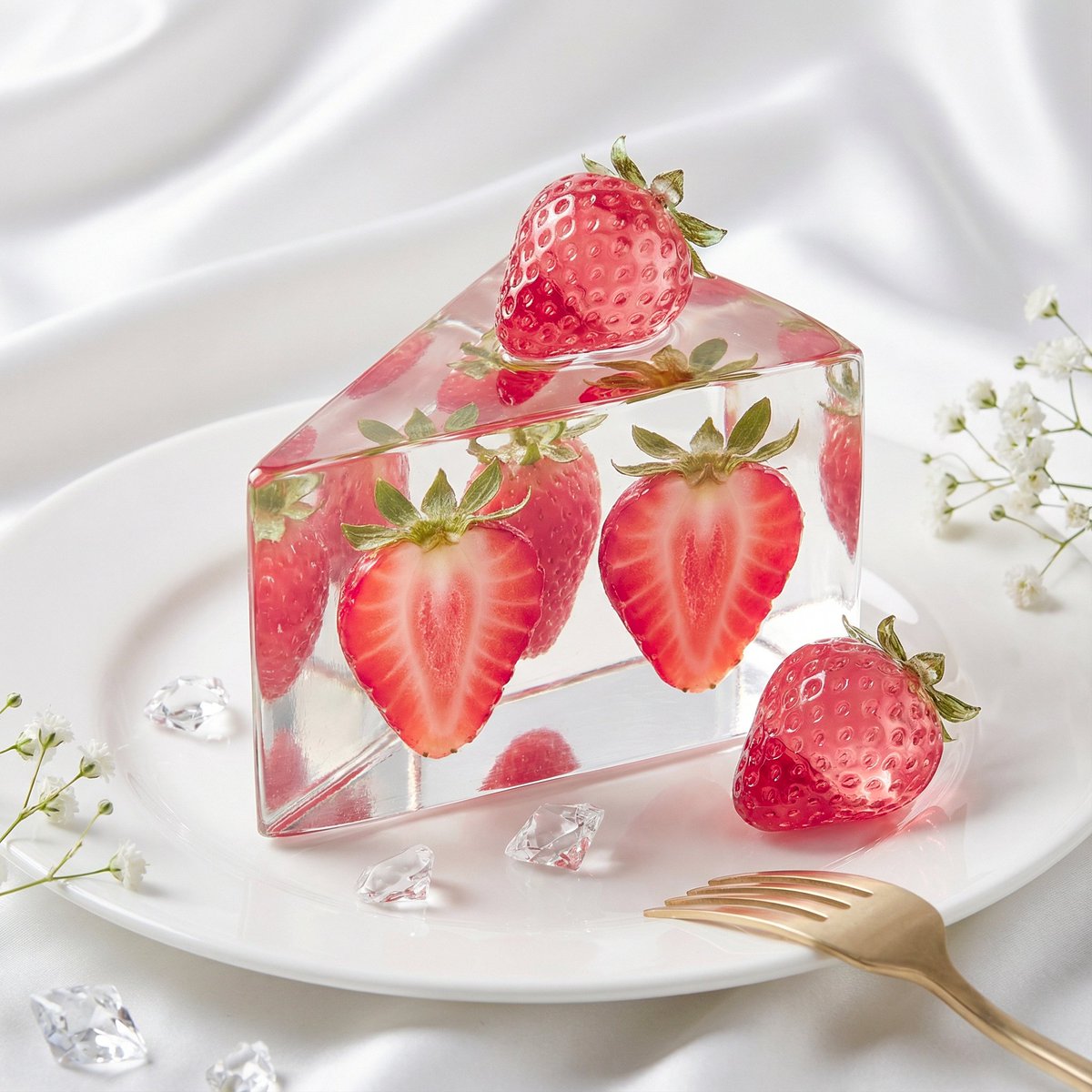 AI Prompt for Crystal Glass Dessert Still Life with Fruit and Lighting Effects