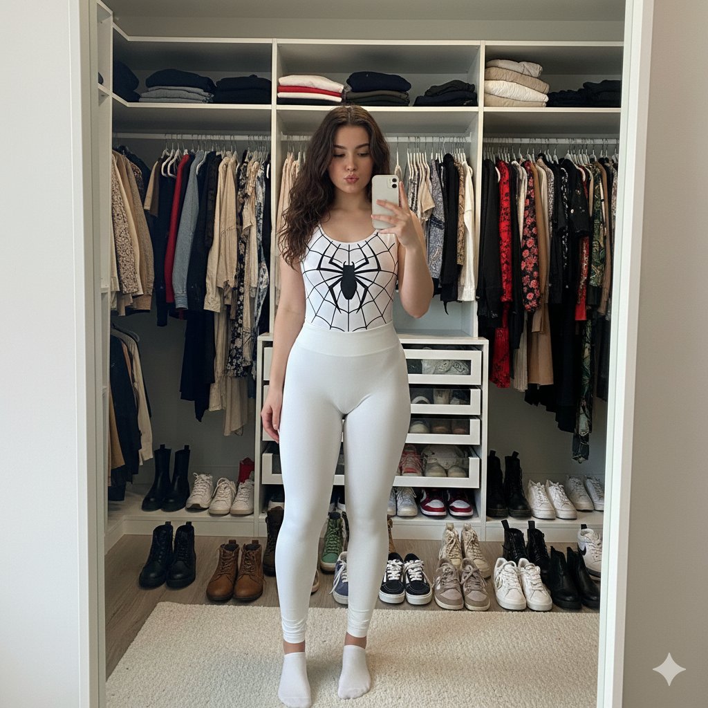AI Prompt for Curvy White Spider-Girl Cosplay Selfie in Walk-in Closet