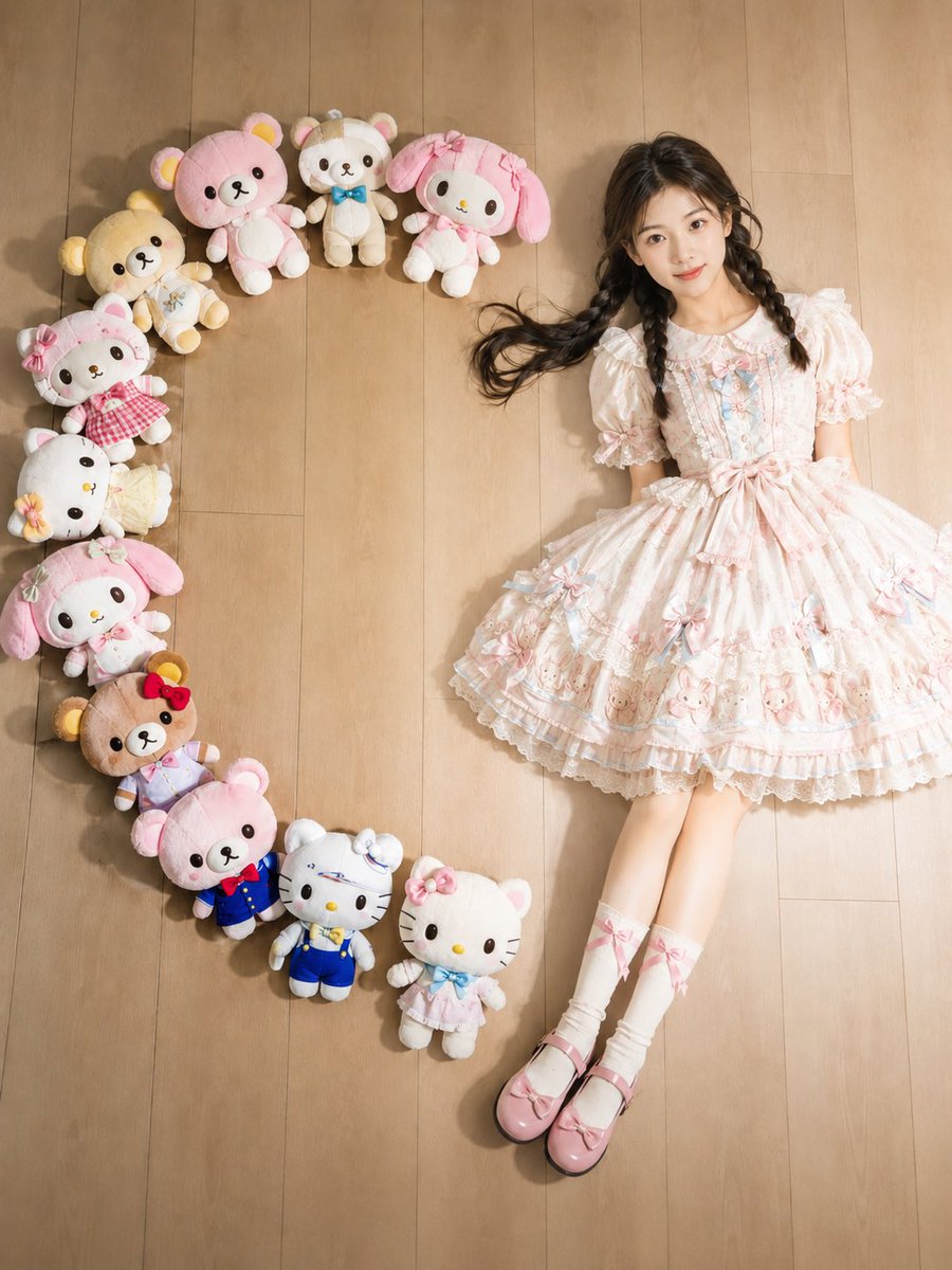 AI Prompt for Cute Overhead Lolita Portrait with Plush Toys
