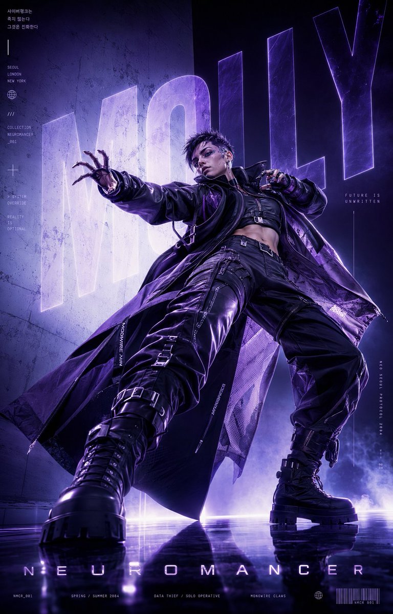 AI Prompt for Cyberpunk Neuromancer Fashion Inspiration - Generate Neon Purple Book Cover Posters
