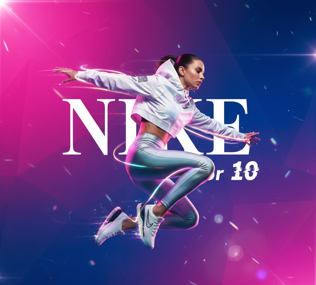 AI Prompt for Cyberpunk Nike Fashion Ad with Light Trails and Prism Background