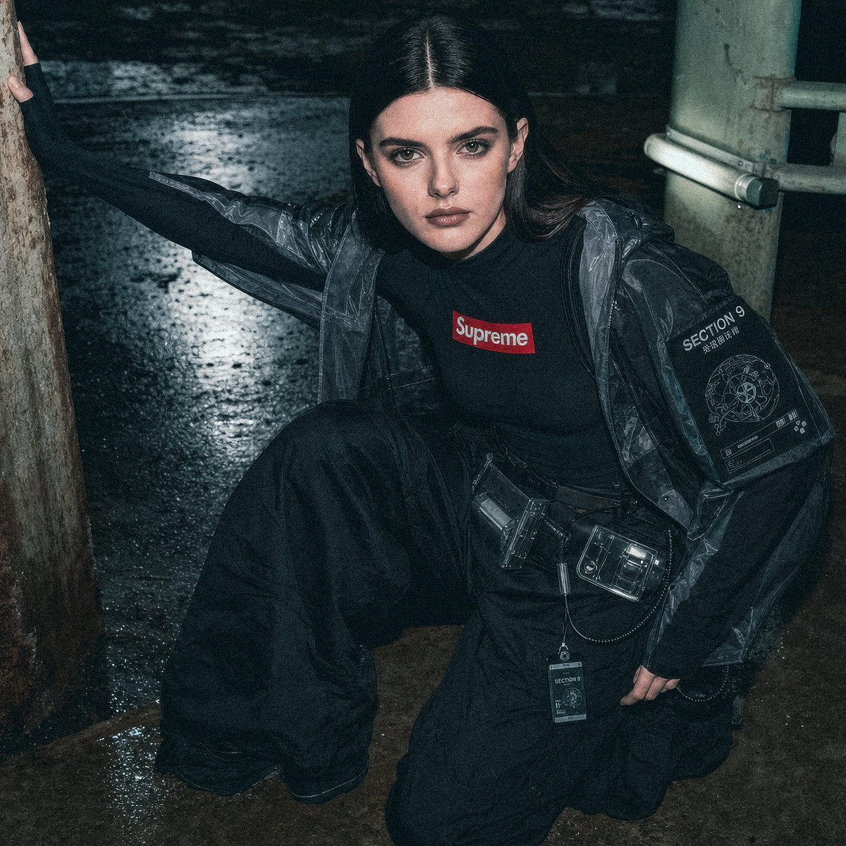 AI Prompt for Cyberpunk Streetwear Fashion Model in Industrial Setting