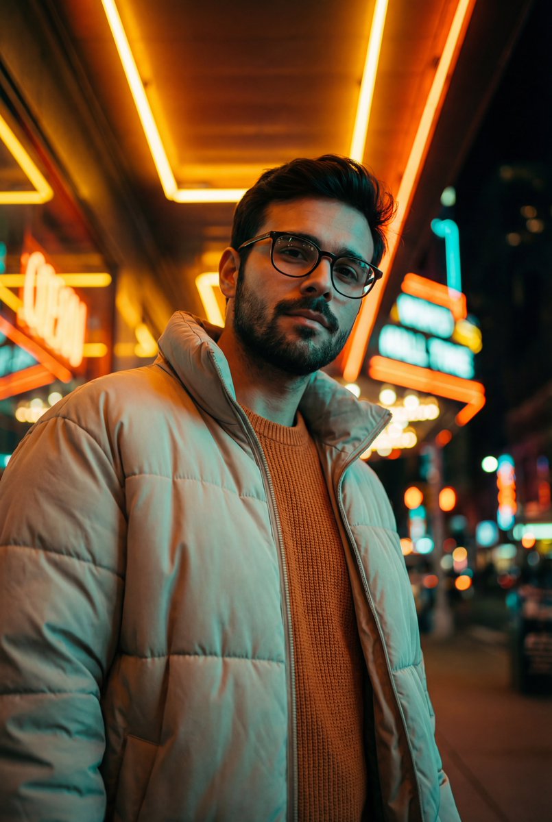AI Prompt for Cyberpunk Urban Portrait with Teal and Orange Neon