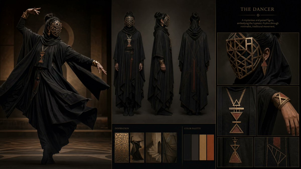 AI Prompt for Dark Fantasy Fashion Concept Art: Mysterious Masked Dancer