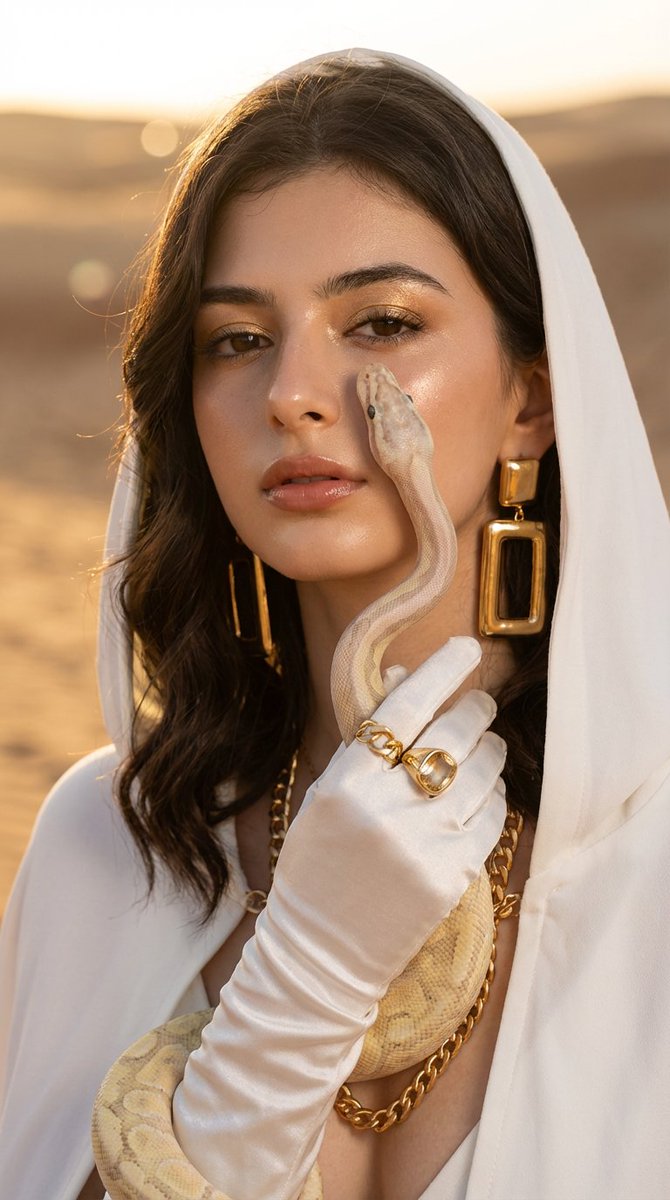 AI Prompt for Desert Fashion with a Python in Golden Hour