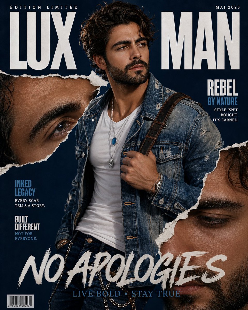AI Prompt for Designing a Luxury Magazine Cover with a Tattooed Male Model