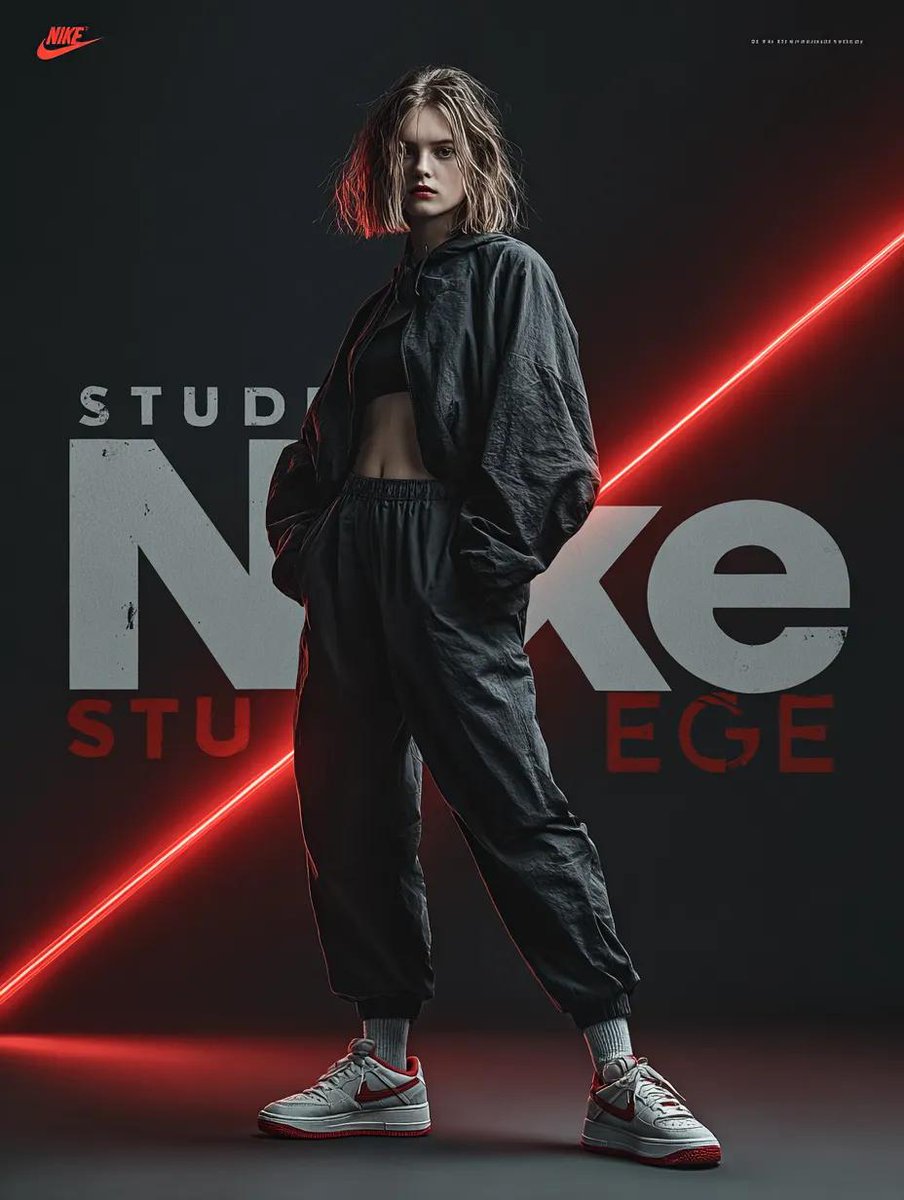 AI Prompt for Dynamic Fashion Ad: Futuristic Nike Poster with Hyper-Realistic Model
