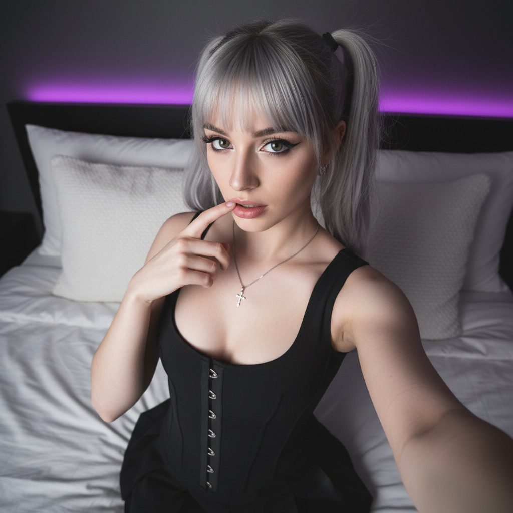 AI Prompt for E-Girl High-Angle Selfie with Flash Effect