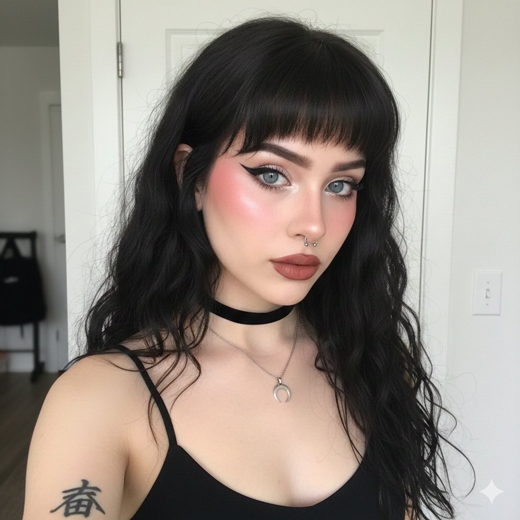 AI Prompt for E-Girl Soft Goth Selfie Portrait with Detailed Beauty and Accessories