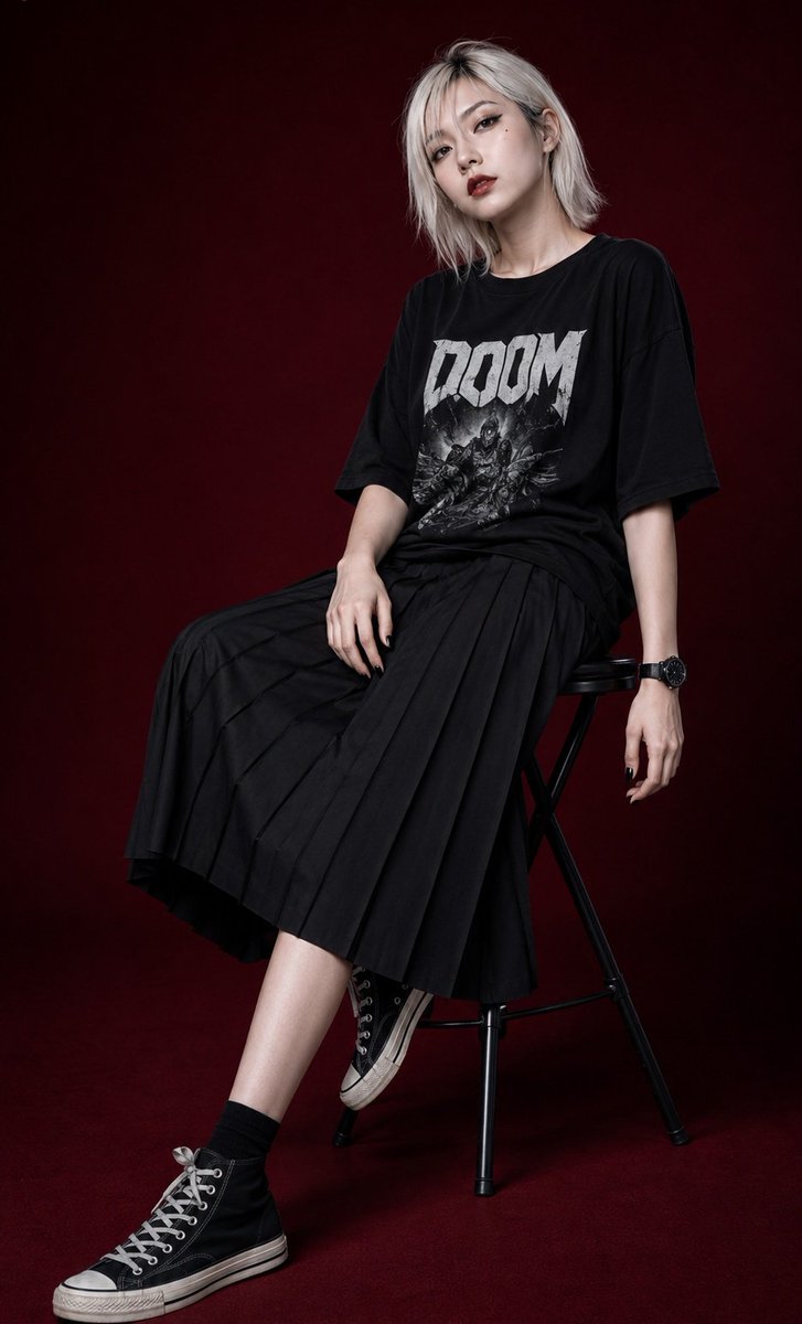 AI Prompt for Edgy Fashion Photography: Platinum Blonde Model in Black Outfit