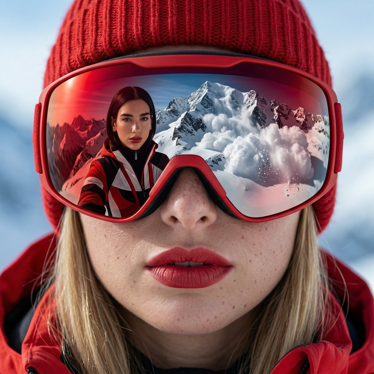 AI Prompt for Editorial Fashion Photography: Alpine Thriller Scene with Reflection