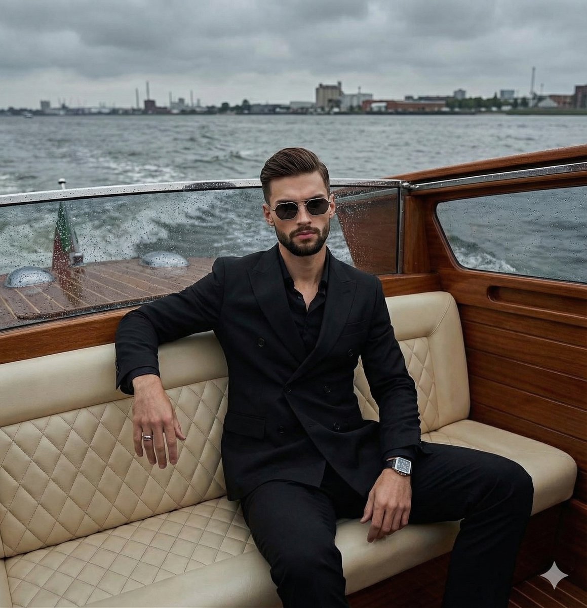 AI Prompt for Editorial Luxury Photo: Male Model on a Boat