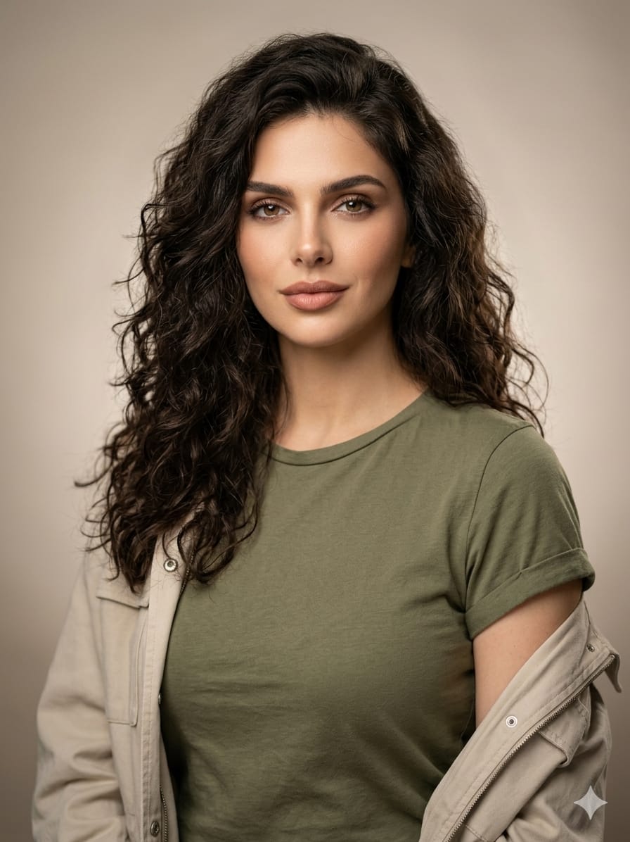 AI Prompt for Editorial Studio Portrait of Young Woman in Casual Style