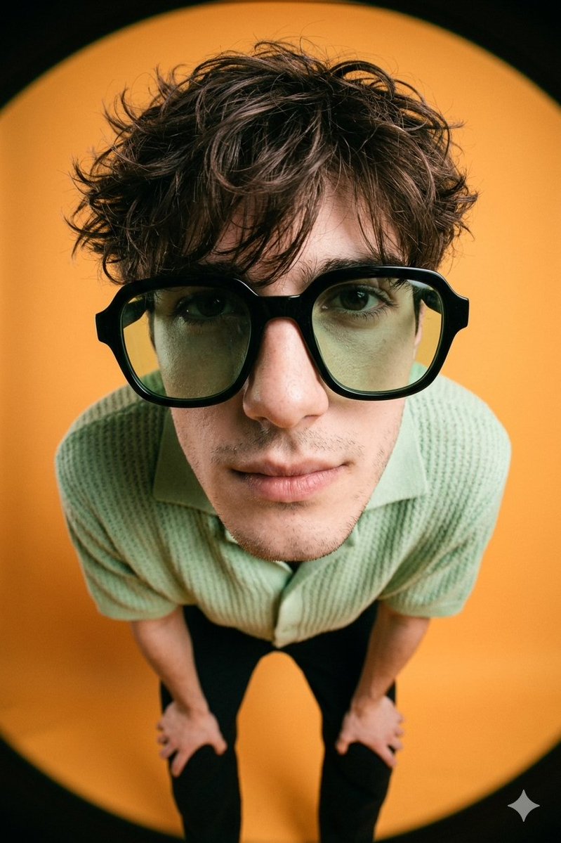 AI Prompt for Exaggerated Fisheye Fashion Portraits with Uncommon Close-Ups