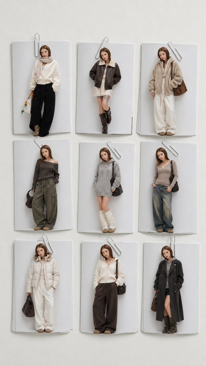 AI Prompt for Fashion Collage with 3x3 Editorial Lookbook