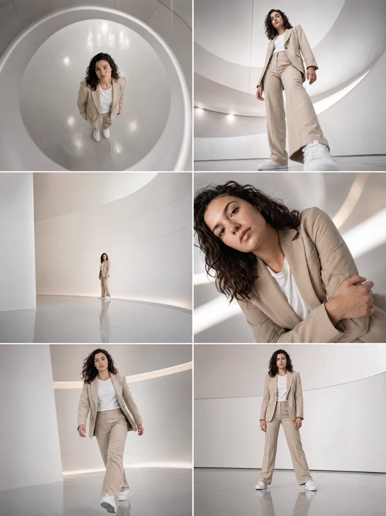 AI Prompt for Fashion Editorial Collage with Futuristic Beige Suit