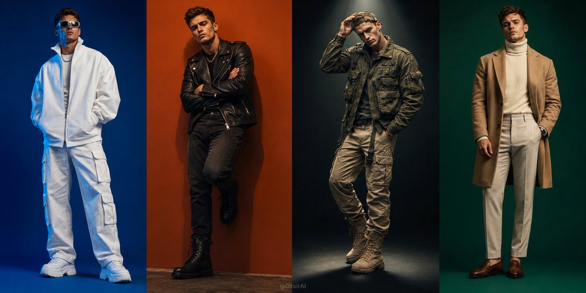 AI Prompt for Fashion Editorial Grid: four-panel outfit templates