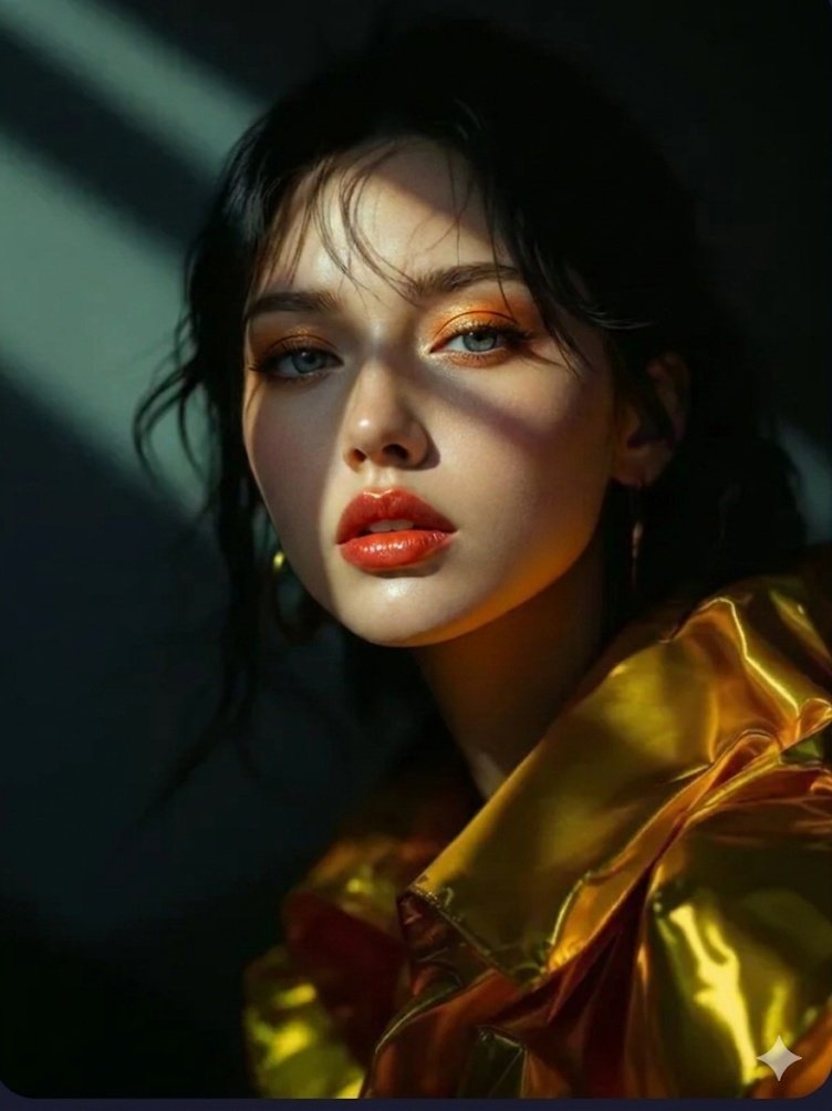 AI Prompt for Fashion Editorial Photography - Metallic Gold Jacket Portrait