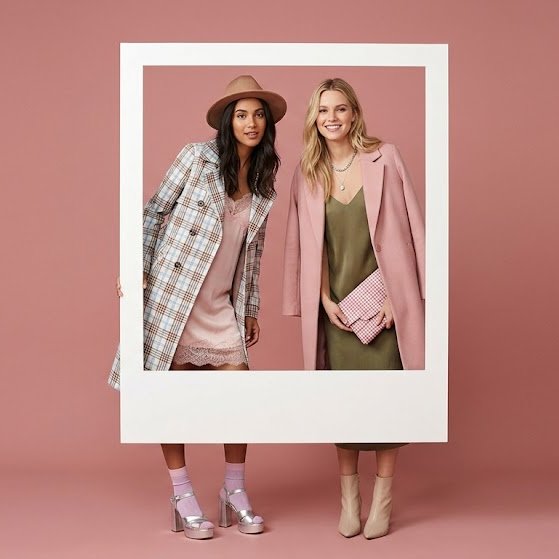 AI Prompt for Fashion Editorial Photography with Models in Polaroid Frame