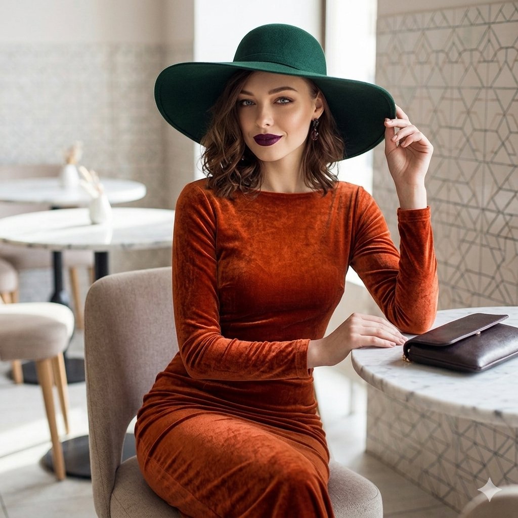 AI Prompt for Fashion Editorial: Velvet Dresses in Sophisticated Cafe Settings