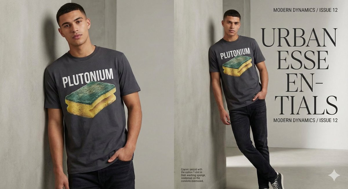 AI Prompt for Fashion Magazine Style T-Shirt Design with Error Text in Sponge Format