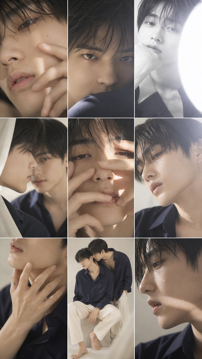 AI Prompt for Fashion Photography AI: Soft-Lit Male Model Couple Collage