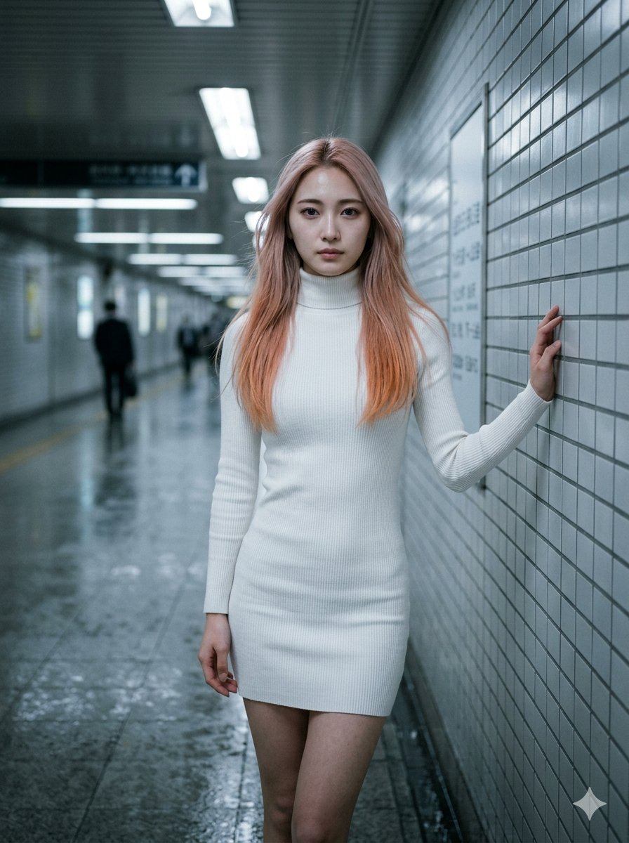 AI Prompt for Fashion Portrait: Influencer in Underground Corridor
