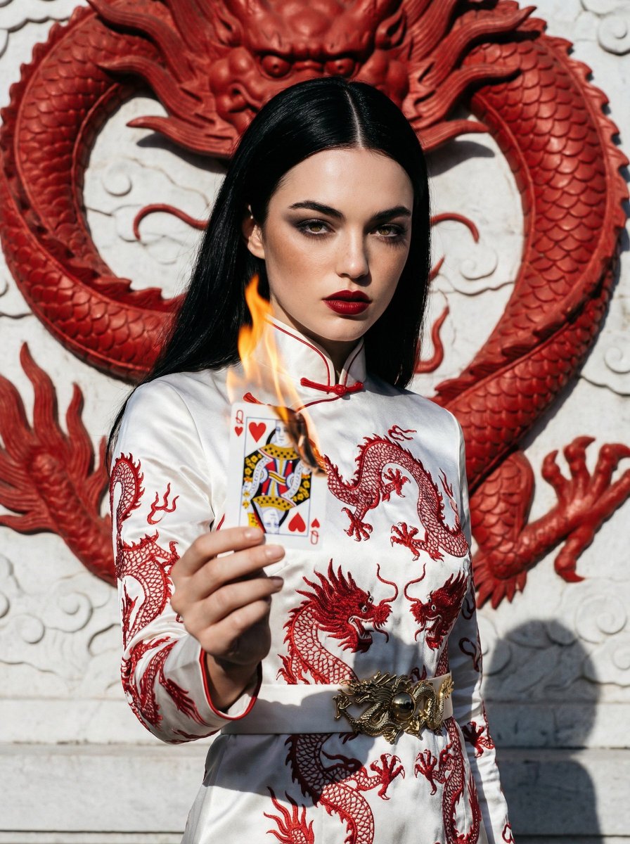 AI Prompt for Fashion Portrait with Chinese Dragon Embroidery