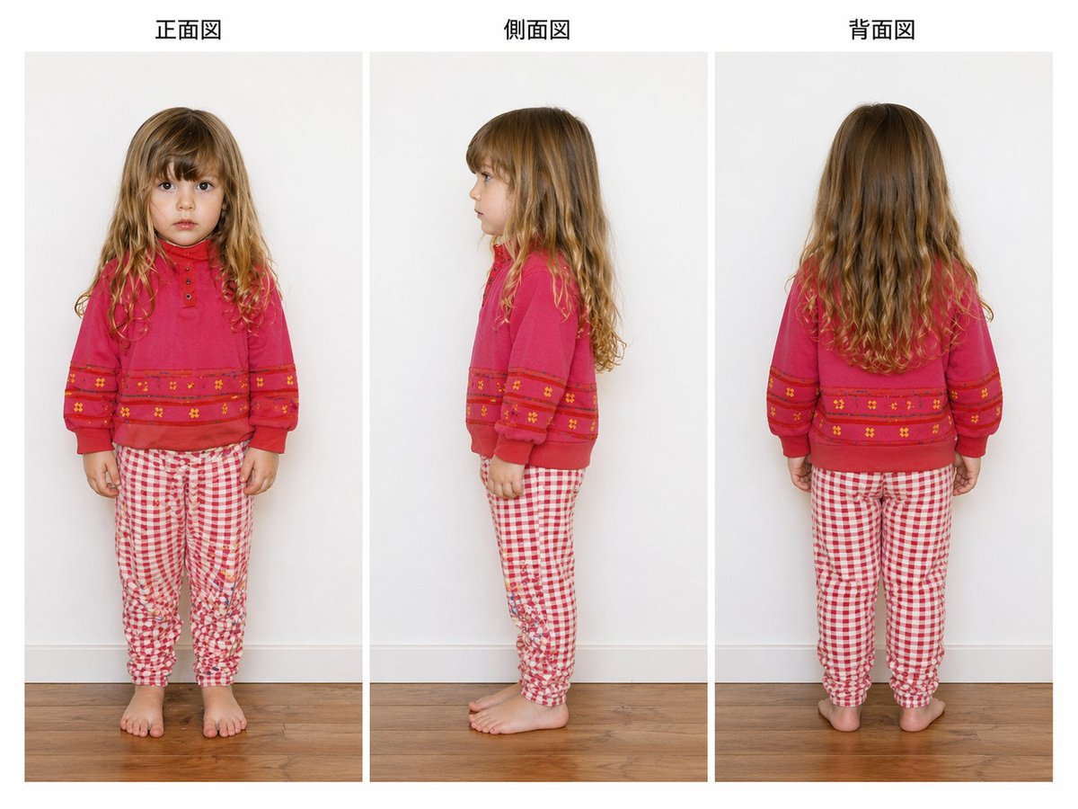 AI Prompt for Fashion Reference: Young Girl 3-View Apparel Image