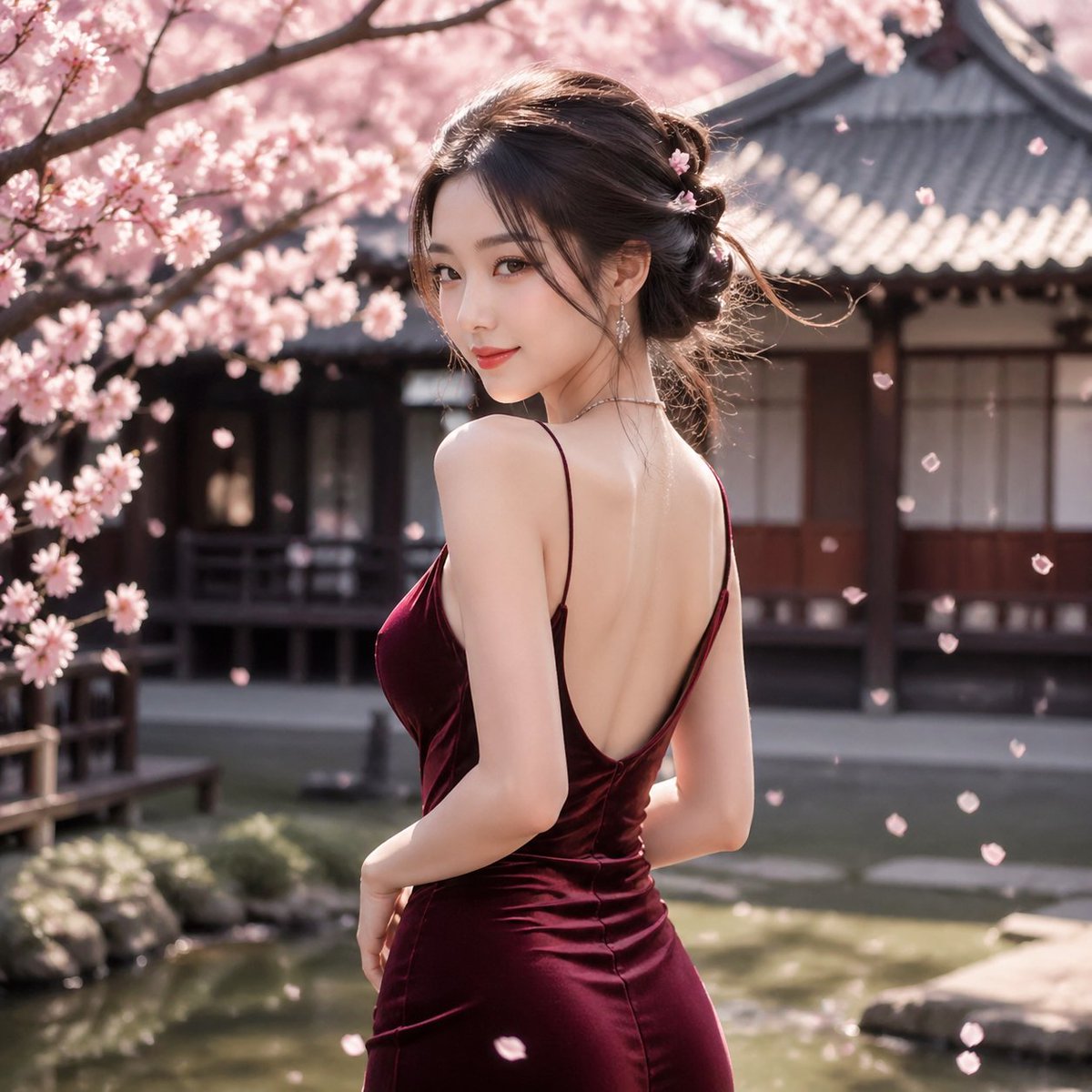 AI Prompt for Fashionable Cherry Blossom Portrait