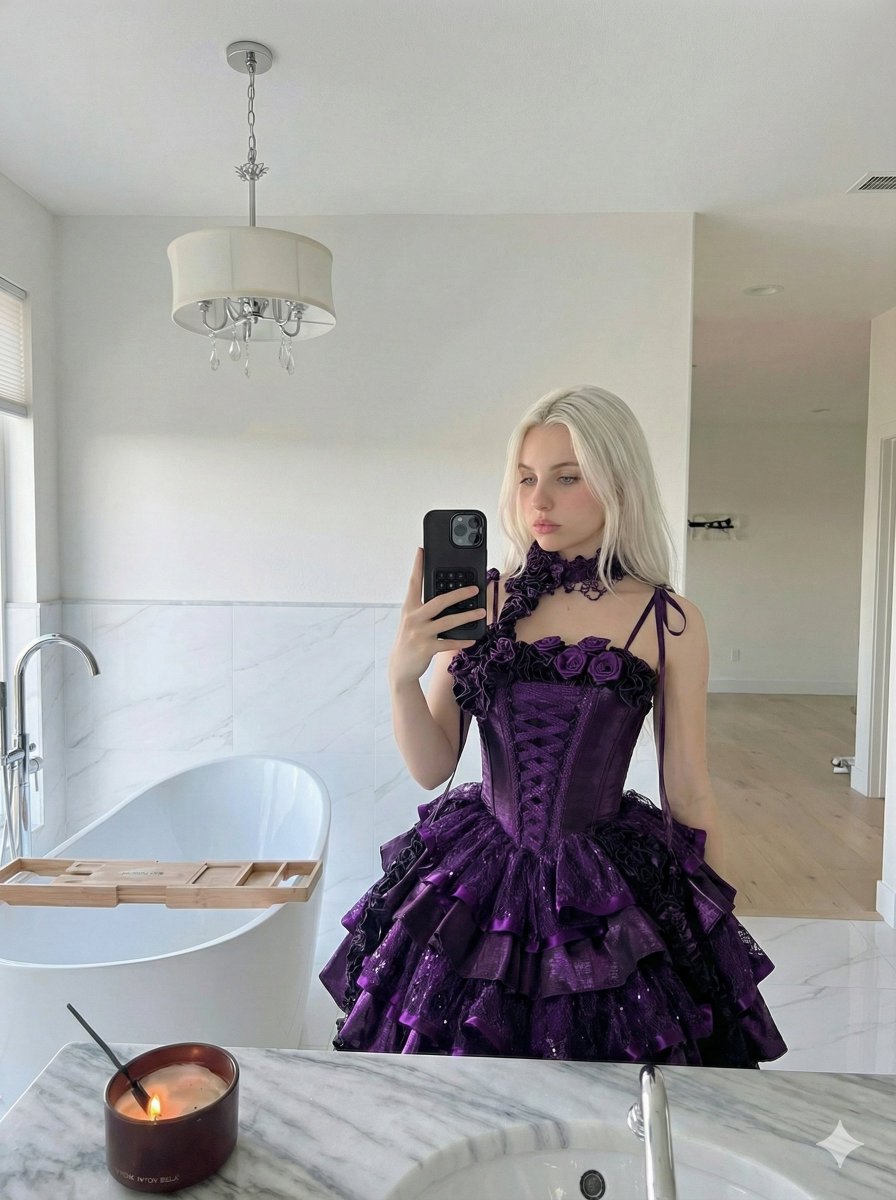 AI Prompt for Gothic Lolita Fashion Mirror Selfie Generation