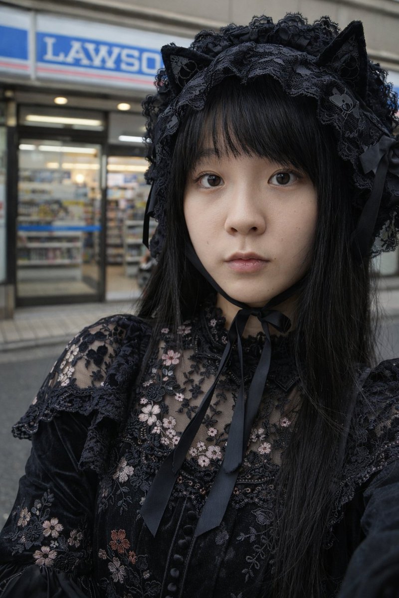 AI Prompt for Gothic Lolita Portrait at Japanese Convenience Store