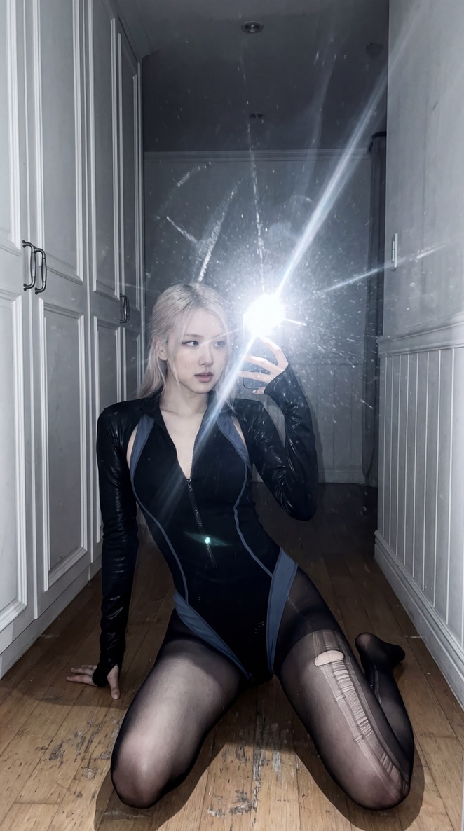 AI Prompt for Grungy Rosé Mirror Selfie with Harsh Flash