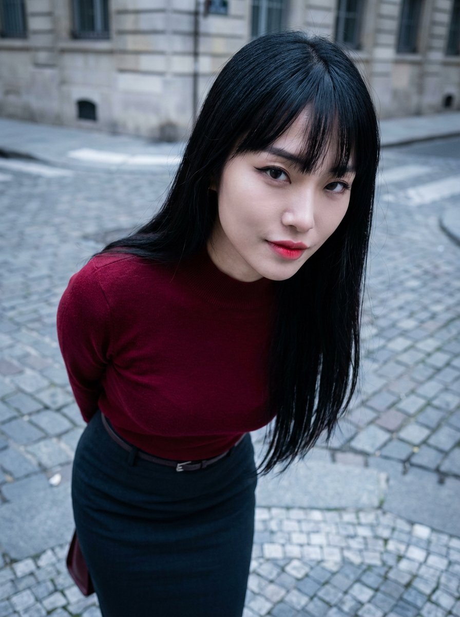 AI Prompt for High-Angle K-Pop Fashion Portrait Generation