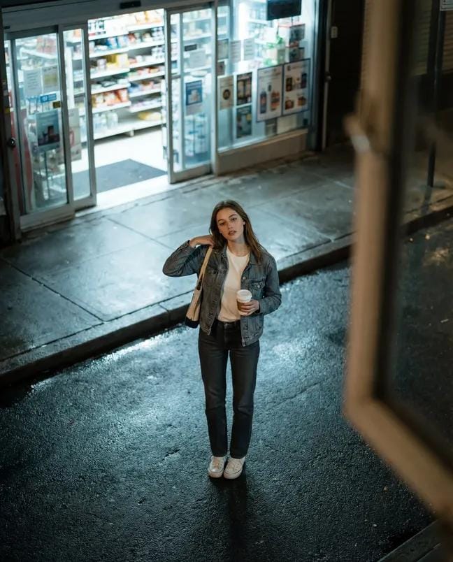 AI Prompt for High-Angle Night Street Fashion Photography