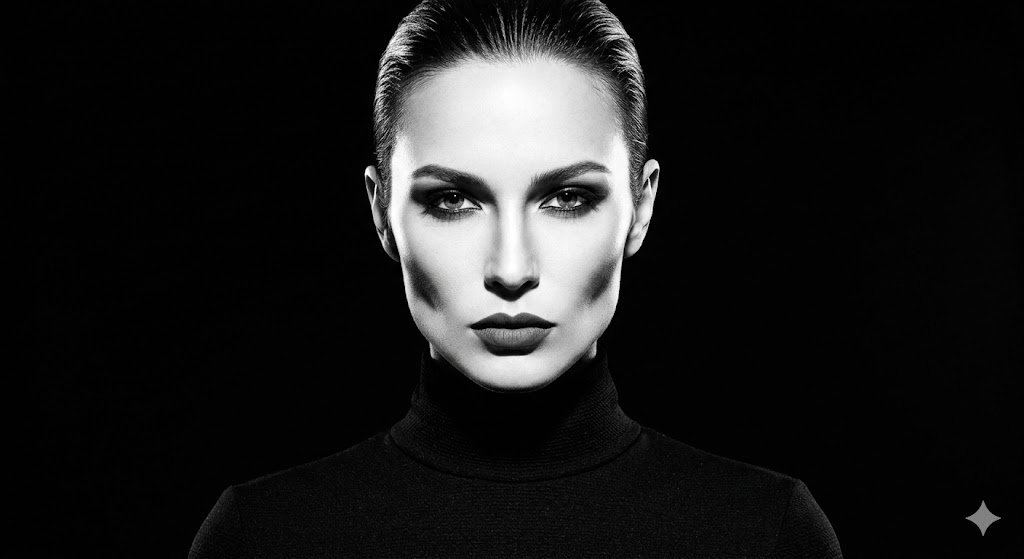 AI Prompt for High-Contrast Studio Fashion Portraits with Sharp Shadows