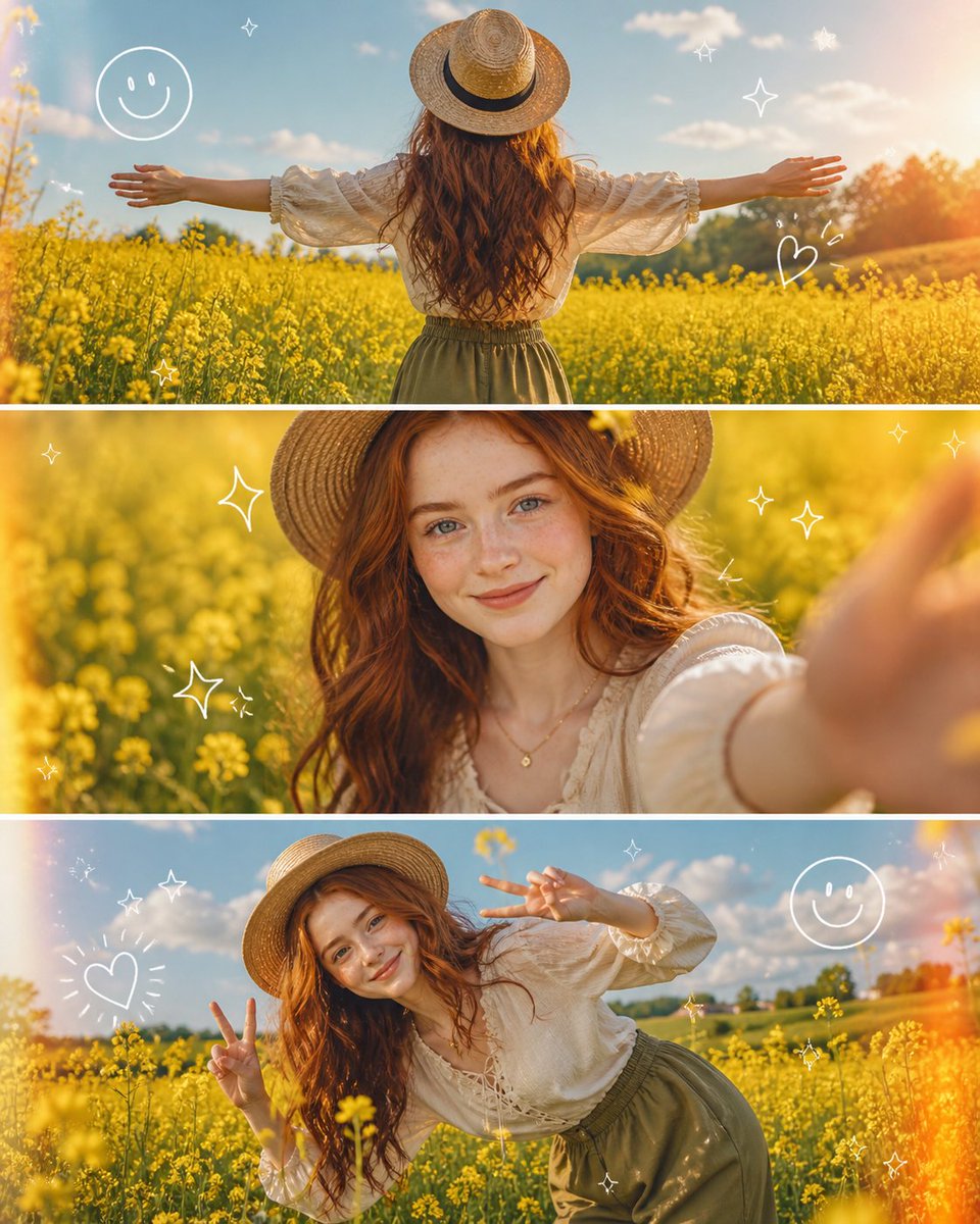 AI Prompt for High-End Fashion Collage: Vintage-Inspired Model in Mustard Field