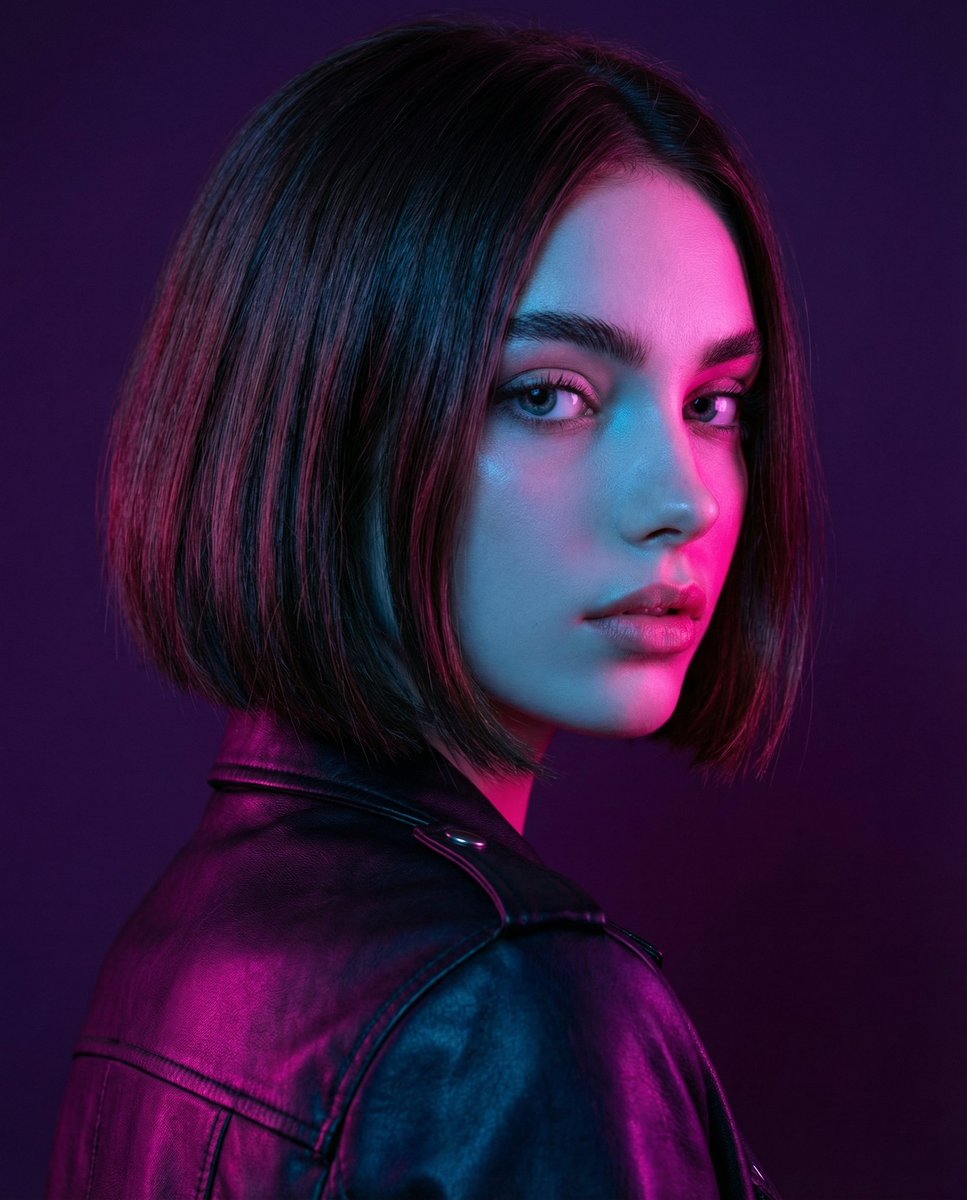 AI Prompt for High-End Fashion Portrait with Neon Lighting