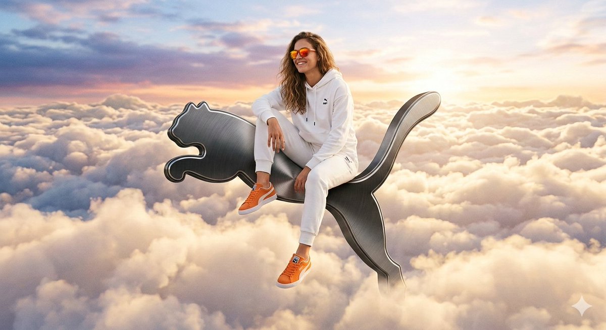 AI Prompt for High-Fashion Advertising Image with Floating Puma Logo