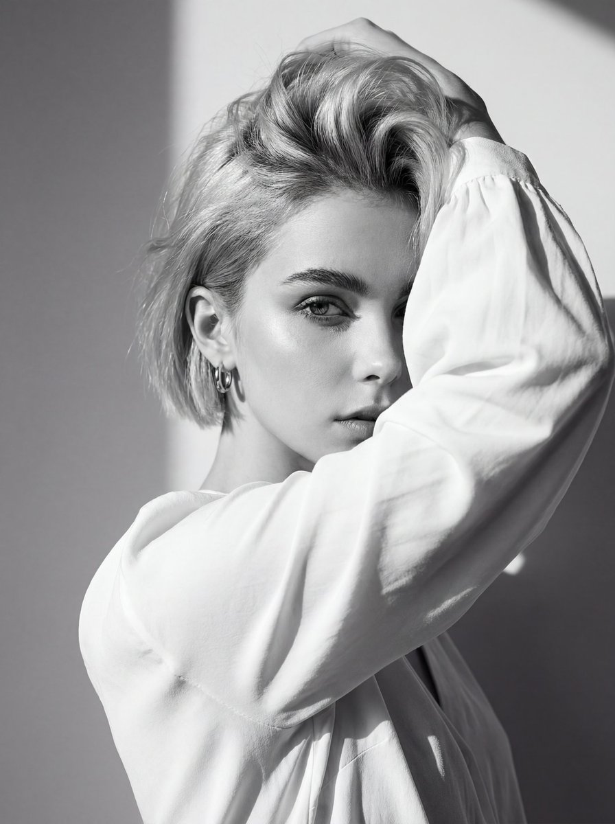 AI Prompt for High-Fashion Black and White Editorial Portrait Generation