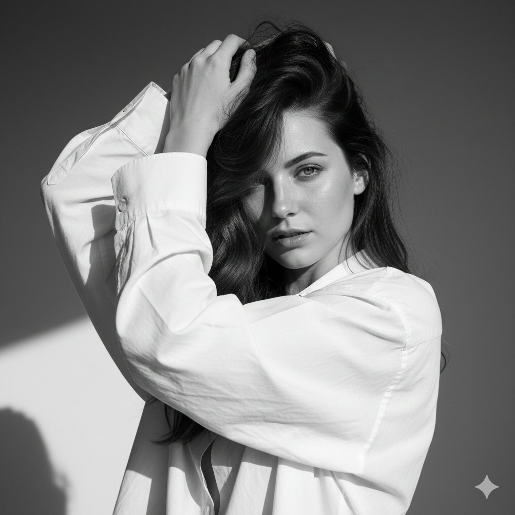 AI Prompt for High-Fashion Black and White Editorial Portraits with Facial Lock
