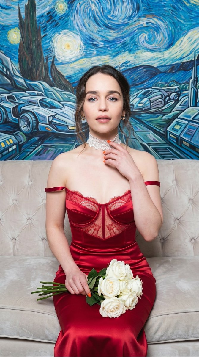 AI Prompt for High-Fashion Boudoir Photography with Futuristic Van Gogh Backdrop