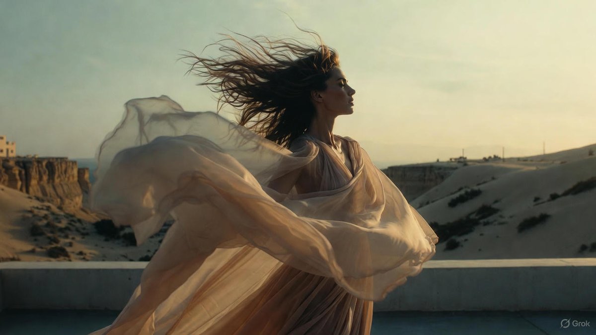 AI Prompt for High Fashion Cinematic Photos with Flowing Fabric and Hair