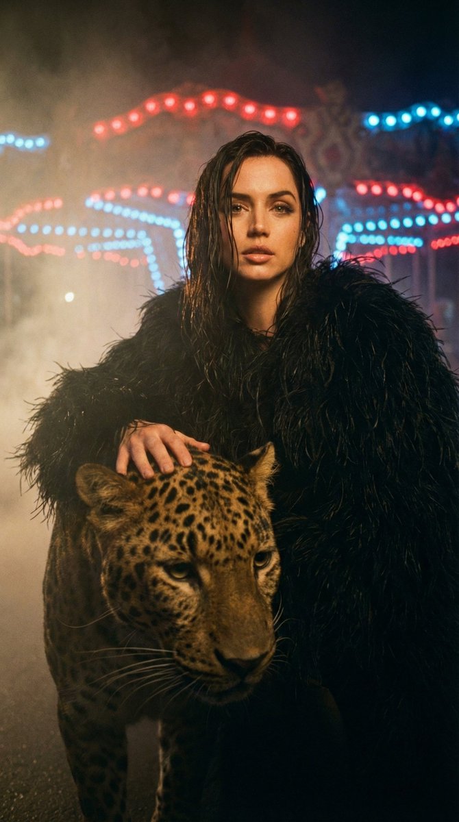 AI Prompt for High-Fashion Cinematic Portrait with Leopard Interaction