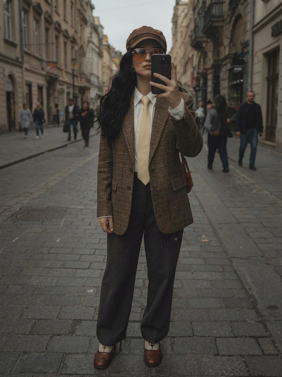 AI Prompt for High-Fashion City Selfie with Vintage Vibes