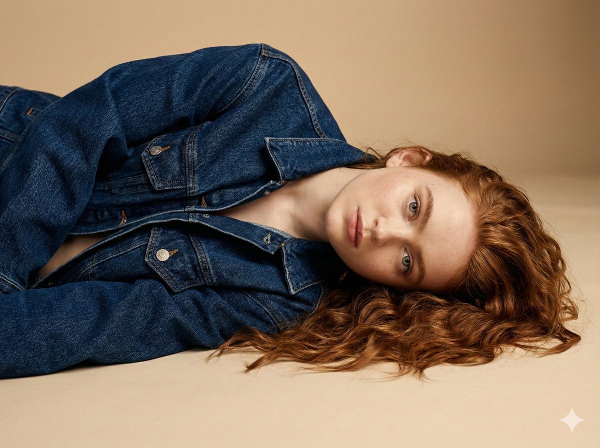 AI Prompt for High-Fashion Denim Editorial Portrait Photography